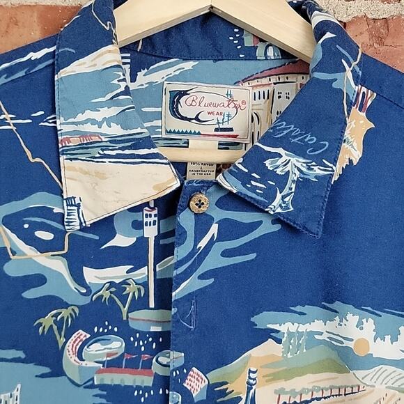 Bluewater Wear Vintage Hawaiian Button-up Short-sleeve Shirt California Theme L - Picture 4 of 14